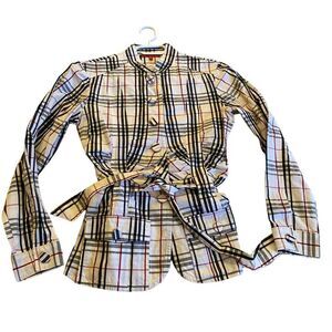 EUC Jane Blue Plaid Belted Shirt
